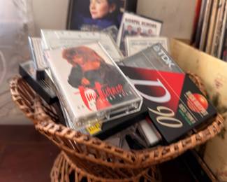 CDs DVDs Movies in Wicker Basket Music Films Media Collection Entertainment Lot Mixed Genres