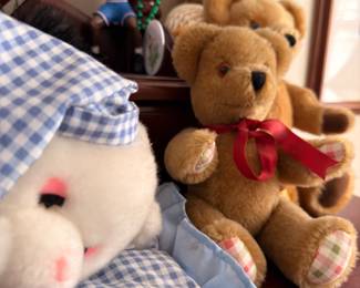 Stuffed Animals Teddy Bears Plush Toys Red Ribbon Brown Bear White Cat Collectible Figurine Lot