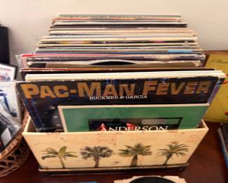 Vinyl Records Crate LP Albums Pac-Man Fever Buckner Garcia Anderson Vintage Music Collection