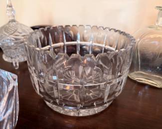 Heavy Cut Crystal Punch Bowl Scalloped Rim Centerpiece