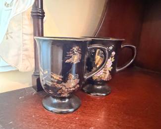 Antique Silver Luster Pedestal Mug Gold Floral