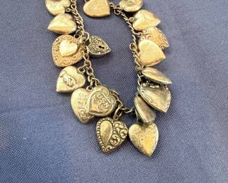 Gold Heart Charm Bracelet Engraved Pendants