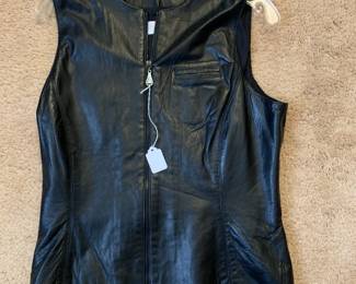 Black Leather Sleeveless Vest Top