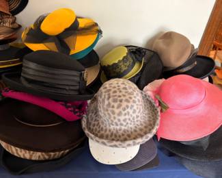 Ladies Hats Pink Cloche Leopard Print Yellow Black Dress Hats Church Hats Vintage Collection Lot