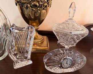 Crystal Candy Dish Cut Glass Vase Clock Gold Urn