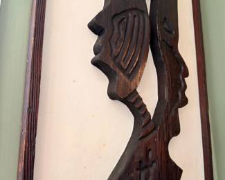 Carved Wood Profile Silhouette Wall Art Dark Walnut Relief Sculpture Plaque
