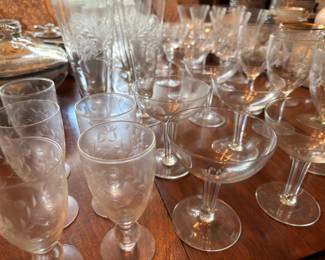 Etched Crystal Stemware Wine Glasses Goblets Collection