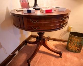 Antique Drum Table Pedestal Base Claw Feet Drawers