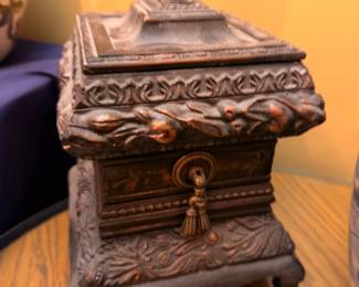 Ornate Bronze Brass Decorative Box Casket Fleur De Lis Finial Relief Antique