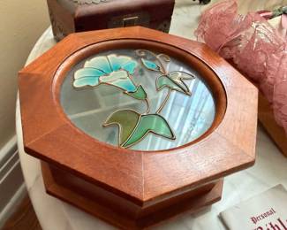 Wood Stained Glass Jewelry Box Hexagonal Trinket