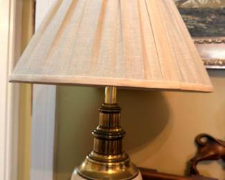 Brass Ceramic Table Lamp Pleated Fabric Shade Vintage Lighting Accent Decor