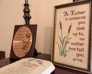 Framed Father Quote Print Inspirational Wall Art Brass Lamp Open Book Vintage Decor