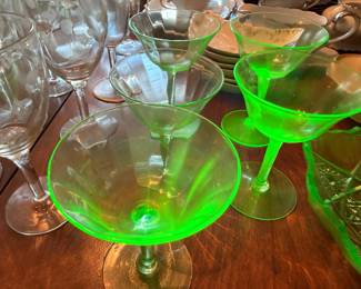 Uranium Vaseline Glass Champagne Coupe Stemware Green