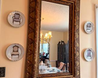 Large Ornate Gold Framed Wall Mirror Decorative Plates