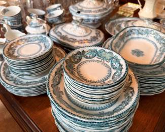 Blue White Transferware China Plates Cups Collection