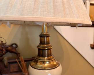Brass Ceramic Table Lamp Fabric Shade Stiffel Style Vintage Lighting Accent
