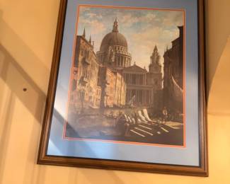 Framed European Cathedral Cityscape Art Print