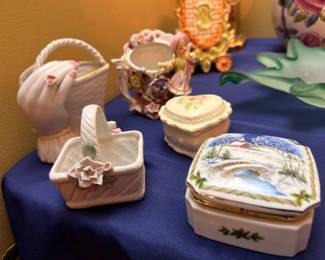 Porcelain Trinket Boxes Figurines Ceramic Baskets Painted Collectibles Decor Lot