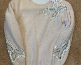 Vintage Sequined Sweater Butterfly Applique