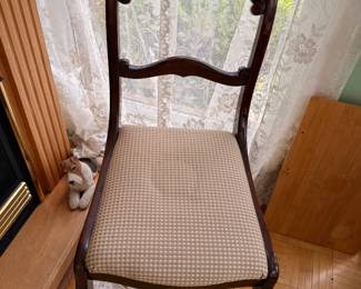 Victorian Side Chair Carved Back Plaid Upholstered Seat