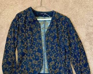 Blue Gold Embroidered Brocade Jacket Blazer