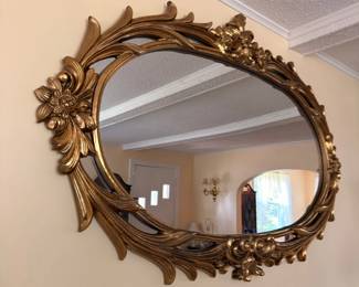Ornate Gilt Round Mirror Carved Frame Gold Leaf Wall Hanging Decorative Antique