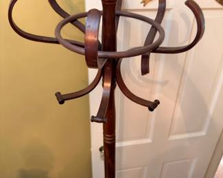 Wood Coat Hat Rack Stand Hall Tree Dark Finish Hooks Brass Eagle Wall Furniture