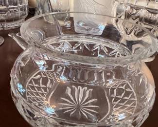 Large Cut Crystal Bowl Etched Floral Pattern Glassware