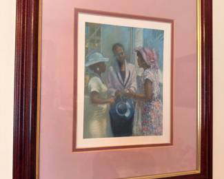 Framed African American Art Print Double Matted Burgundy Gold Mat Dark Wood Frame Wall Decor