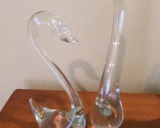 Pair of Blown Glass Swans