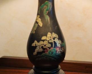 Vintage Chinoiserie Table Lamp with Painted Floral and Tree Motifs second image