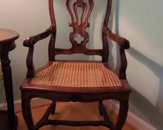 Mahogany Chippendale Style Armchair with Caned Seat