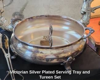 Victorian Silver Plated Serving Tray and Tureen Set second image