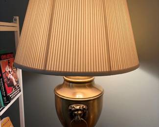 Frederick Cooper Brass Urn Table Lamp with Lion Head Pull
