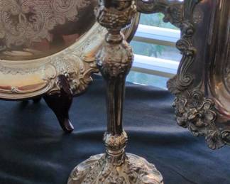 Ornate SilverPlated Candlestick and Tray Set