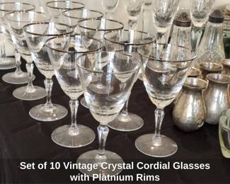 Set of Vintage Crystal Cordial Glasses with Platnium Rims second image