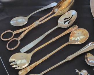 Silver Plated Serving Utensils and Candlestick Set with Grape Motif