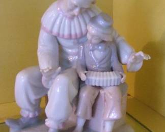 Lladro Porcelain Figurine of a Clown and Child Playing Accordion