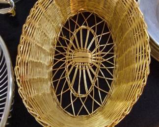 Vintage Gold Tone Wire Woven Bread or Serving Basket