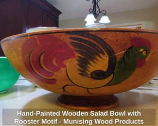 HandPainted Wooden Salad Bowl with Rooster Motif  Munising Wood Products second image