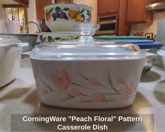 CorningWare Peach Floral Pattern Casserole Dish