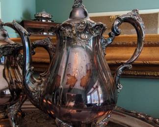 Wallace Baroque SilverPlated Coffee Pot and Teapot on Tray second image