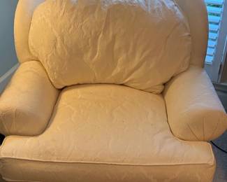 Cream Damask Upholstered Armchair