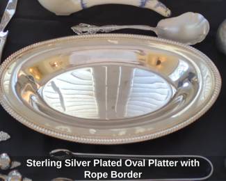Sterling Silver Plated Oval Platter with Rope Border