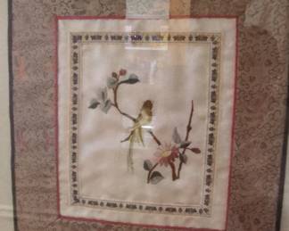 Framed Vintage Chinese Silk Embroidery of Bird on Branch second image