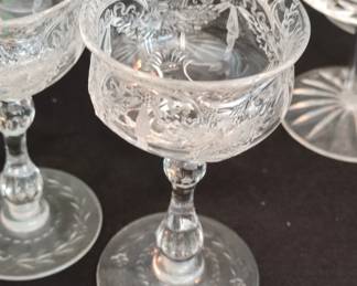 Antique Etched Crystal Cordial Glasses  Likely Bohemian or Austrian second image