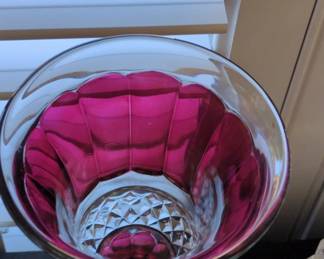 Ruby Flash Kings Crown Thumbprint Compote with Lid second image