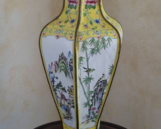 Chinese Famille Jaune Enamel Vase with Landscape and Bird Motifs