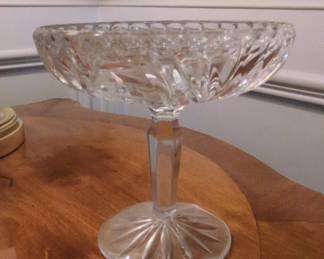 Cut Crystal Compote Dish  Starburst and Fan Pattern