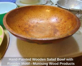 HandPainted Wooden Salad Bowl with Rooster Motif  Munising Wood Products